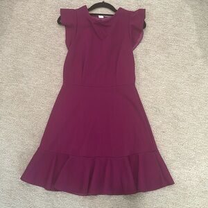 Purple ruffles hem and sleeve mini dress